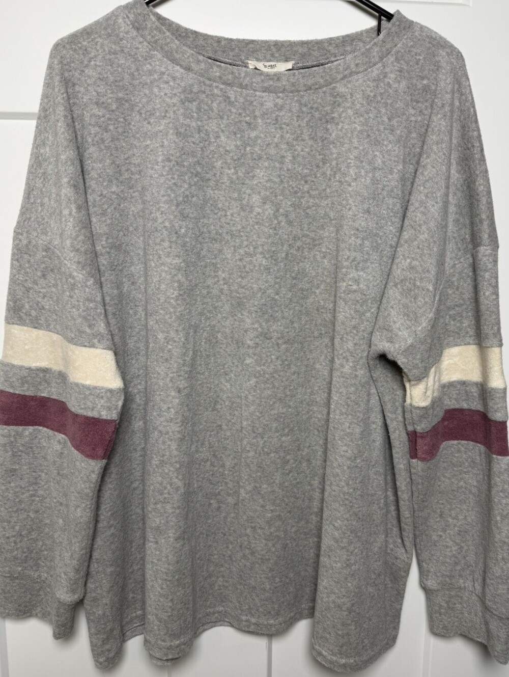Easel Los Angeles Womens L Gray Burgundy Stripe Oversized Pullover Top